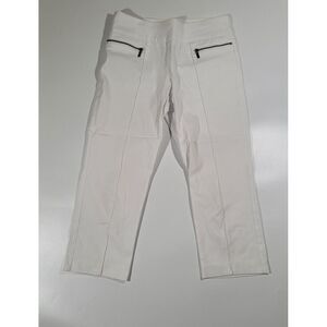 Style&Co Capri Pull On Textured Paisley Design Frt. Zip Pockets White Size Small